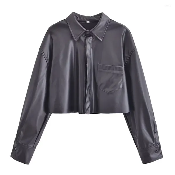 Jackets para mujeres 2024 Zar Estilo de ropa/ropa de verano Versátil Moda informal Camiseta de cuero de cuero sintético