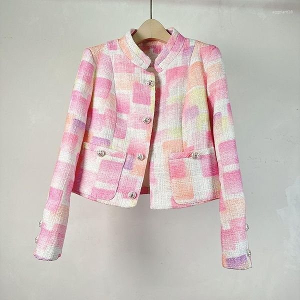 Chaquetas de mujer Paquete de 23 Estilo a cuadros High J Sense Pink Tweed Small Fragrant Coat Short