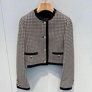 Vestes pour femmes 23 printemps début damier manteau mode ensemble simple boutonnage mince haut court deux pièces