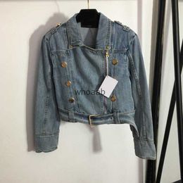 Damesjassen 23ss designerkleding Denim jas B letter riem met dubbele rij knopen ingestopte taille lederen stijl revers denim jas met lange mouwen Kleding a1 240301