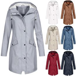 Vestes pour femmes à sweat à sweat de veste de 25 km de pluie longue manteau solide couleur extérieure couleurs de vent pleine longueur manteaux pour femmes