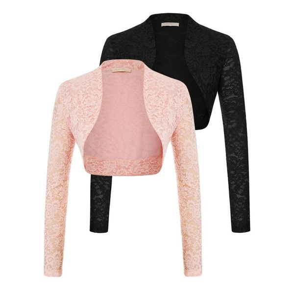 Chaquetas de mujer 2pcs-pack bolero elegante de hombros de hombros de hombros primavera parte de la fiesta de manga larga de manga larga abierta de longitud recortada de longitud de longitud para mujer