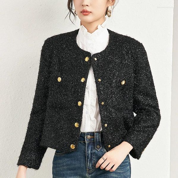 Vestes Femmes 30% manteau de laine femmes veste courte automne hiver manches longues simple boutonnage laine tweed bureau dame manteaux noirs