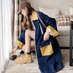 Damesjassen 300 Pounds Fat Mm Denim Contrasterende kleur Trenchcoat 2023 Herfst Ruimvallend Mode Allerlei vlees Masker Dun Patchwork Woon-werkverkeer