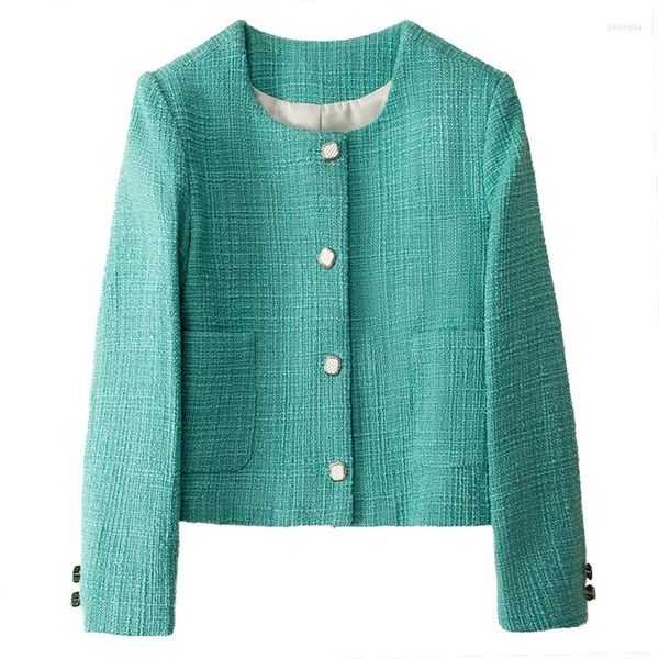Vestes pour femmes 50% laine 2023 printemps automne Style vert tempérament manteau court bouton en métal pour femme veste parfumée