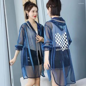 Damesjassen #5330 Blauw Grijs Wit Zonnebrandcrème Jas Dames Dun Harajuku Perspectief Lange Kimono Vest Kap Dames En Jassen Zomer