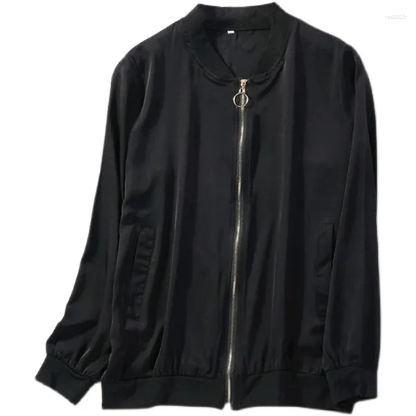 Vestes pour femmes 92% Mulberry Silk 8% Spandex 19 momme crêpe soild couleurs blanc noir rose bleu zip up up coat top jn806