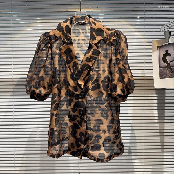 Vestes pour femmes Absgd 2023 été épicé fille motif léopard Sexy coloré mince Protection solaire maille bulle manches court manteau haut femme