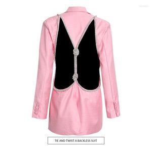 Damesjassen Adogirl Diamanten binden Twist Backless Blazer Top vrouwen elegante sexy ingekeepte lange mouw single button jas kantoor dame lady jassen