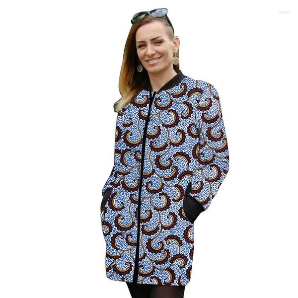 Chaquetas de mujer Chaqueta larga con estampado africano para mujer, regalo de vacaciones a medida, abrigo de estilo niforme de béisbol a la moda nigeriana