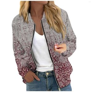 Damesjassen All-Match Voor Dames Lange mouw Lichtgewicht Rits Cropped Bloemenprint Bovenkleding Casual Gewatteerd met zakken