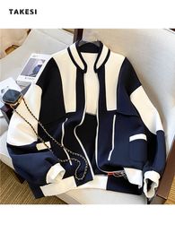 Damesjassen Amerikaans Casual patchwork jassen vrouwen all-match mode losse harajuku kleur blok uit het kader van rits bommenwerper jas streetwear val 230210