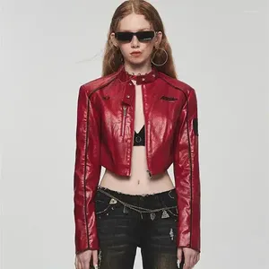 Vestes pour femmes American Retro Motorcycle Suit Pu Leather Veste Spicy Girl Cool et élégant Slim Slim Fit Top Tend Trend Femme