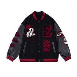 Dames sackets American Skull Embroidery mode vrouwen retro patchwork breien honkbal jas high street kleine menigte 2023 23082222