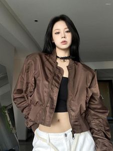 Vestes pour femmes American Vintage Black Bomber Jacket Streetwear Casual Taille Biker Mode coréenne 90's Zip Crop Tops
