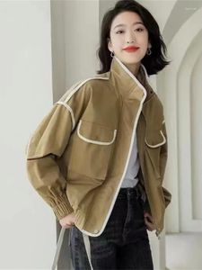 Chaquetas de mujer AN para mujer 2023 primavera otoño moda cuello alto Color bloque abrigo Casual suelta chaqueta de trabajo ropa superior