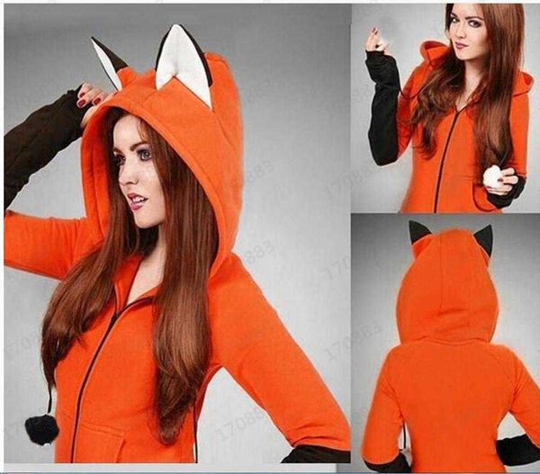 Vestes pour femmes Animal Ear Cosplay vient manteau à capuche chaud orange sweat-shirt unisexe sweats à capuche T221105