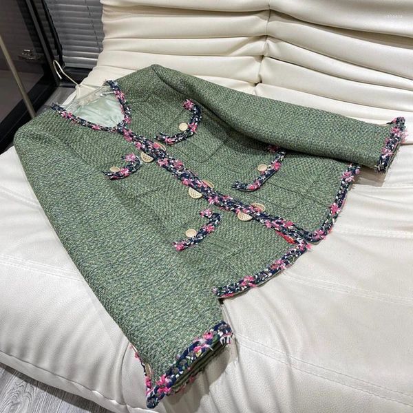 Vestes Femmes Armée Vert Abrigo Mujer Invierno 2023 Designer de luxe Vintage Manteaux de laine tissée pour femmes de haute qualité élégante Jaqueta
