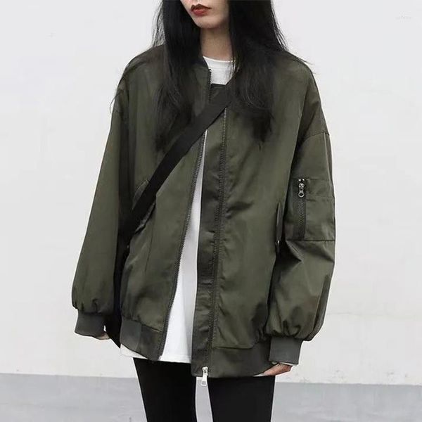 Vestes Femmes Armée Vert Pour Femmes 2023 Printemps Baseball Veste De Base Vêtements Mode Casual Fermeture À Glissière À Manches Longues Manteau Streetwear S-3XL