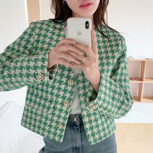 Vestes pour femmes arrivée coréen Chic rétro été pied-de-poule Tweed veste à manches longues doux manteau haut court vêtements d'extérieur