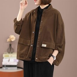 Vestes Femmes Arrivée Printemps / Automne Femmes Lâche Casual Manches longues O-Cou Manteaux d'extérieur Poche Patchwork Simple Boutonnage W778 221109