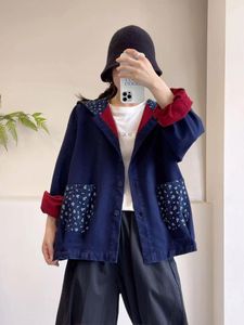 Vestes pour femmes automne 2023 japonais Sen femmes Simple rétro couleur contraste à capuche poche ample décontracté Denim manteau