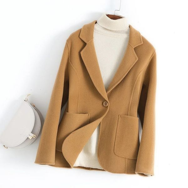 Vestes pour femmes automne et hiver manteau en cachemire Double face col de costume petit Slim 100 Pure laine court épais Cardigan 231121