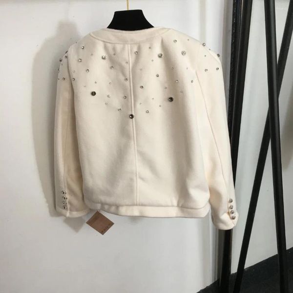 Vestes pour femmes automne et hiver clou diamant lettre poche poitrine laine à manches longues haut pour femme 23265645910