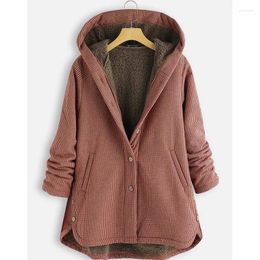 Chaquetas de mujer Otoño e Invierno Abrigo a cuadros Botón Sólido Con capucha