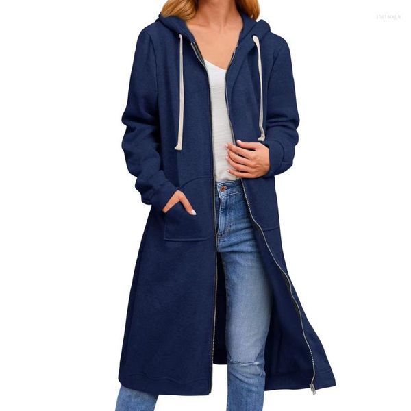 Chaquetas de mujer otoño Casual mujeres sudaderas con capucha largas sudadera abrigo con cremallera ropa de abrigo chaqueta con capucha bolsillos de invierno prendas de vestir Tops