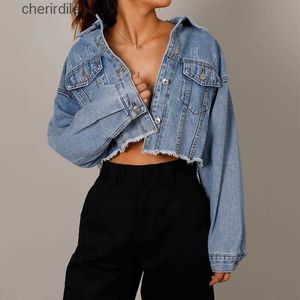 Damesjassen Herfst Denim Cropped Vrouwelijke Zakken Gat Korte Jean Dames Knop Casual Solid Jassen 240301