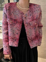 Giacche da donna Autunno Exquisite Ladies Giacca da donna in tweed Cardigan superiore di alta qualità Cappotto corto scozzese a piccole fragranze rosa 230803