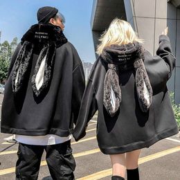 Vestes pour femmes Automne Gothique Harajuku Style Couple À Capuche Mignon Oreille De Lapin Pull À La Mode Lâche Mince Long Couple Preppy Coat 221201