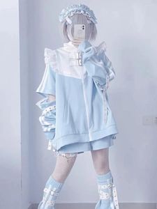 Damesjassen Herfst Harajuku Punk Gothic Afneembare mouw Decoratie Blauw Meisje Lange modejas