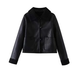 Vestes pour femmes automne matin nouveau manteau de fourrure noire intégré court Double face manteau en cuir chaud J231211