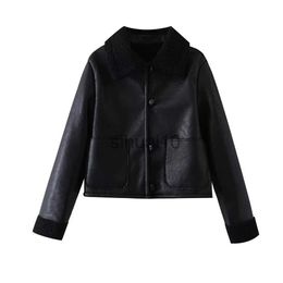 Chaquetas de mujer Otoño por la mañana Nuevas mujeres Piel negra Chaqueta corta integrada de doble cara Abrigo Abrigo de cuero cálido J231211