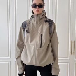Vestes pour femmes automne style rétro Yujie outillage extérieur américain veste ample mince laiteux jaune noir