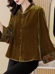 Jackets para mujeres Outumn Stand Neck Flow Big Silk Velvet Tang Suit Coat Temperament Temperamento de alto grado Estilo chino Top Z2406