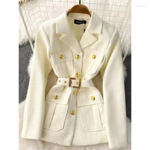 Vestes pour femmes Automne / Hiver Manteau Mode Plaid Vintage Bouton d'or Collier de poche à lacets Petit parfum Top Slim Fit Style français