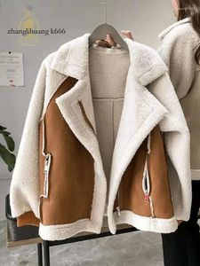 Vestes pour femmes Automne Hiver Manteaux 2024 Casual Lâche Patchwork Vêtements d'extérieur Harem Coréen Vintage Crop Poches Lambhair Veste Femmes