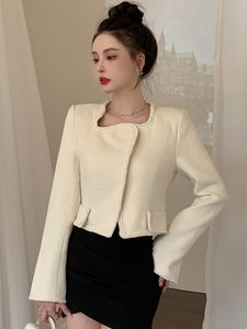 Vestes Femmes Automne Hiver Mode Femmes élégantes Manteau Tweed Blanc Vintage Bouton Cardigan Court Slim Tops Veste Blazer Dames Mujer Outwears 230912