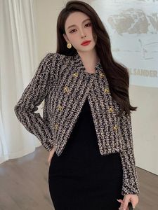 Vestes Femmes Automne Hiver Mode Femmes élégantes Manteau Tweed Sparkly Bright Soie Vintage Bouton Tops Courts Veste Blazer Dames Mujer