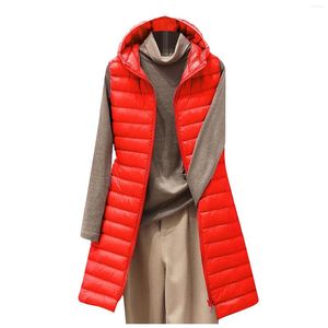 Damesjassen herfst winter lang vest dames kapsel losse vaste kleur gevulde dames casual mouwloze jas warm gewatteerd voor vrouw