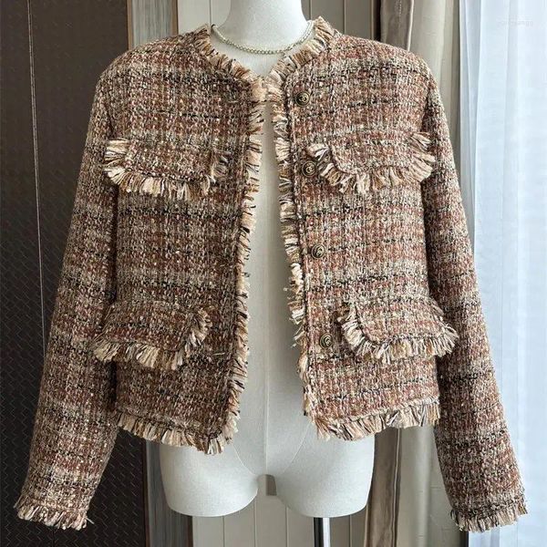 Jackets para mujeres Otoño Invierno Invierno Tweed Duck Down Coat Women Fragancia Pequeña Tassels Corea Rool Elegante Outerwear Q606