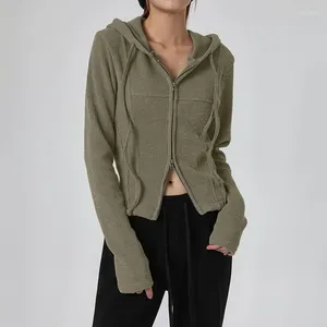 Chaquetas de mujer Otoño Invierno Mujeres Cremalleras duales Abrigo con capucha Slim Fit Longitud asimétrica Casual Alta calidad Manga larga Cardigan Estilo diario