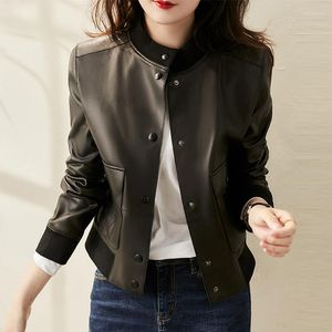 Vrouwen Jassen Herfst Vrouw Pu Echt Leer Vrouwelijke Lange Mouwen Enkele Knop Slanke Motor Biker Jassen Dames Uitloper tops G16