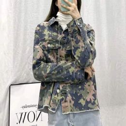 Damesjassen herfst vrouwen mode losse waterspoeling met één borstcamouflage casual jas vrouwelijke trendy kwast militaire stijl bovenkleding