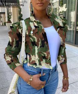 Femmes Vestes Automne Femmes Sexy Ripped Denim Vestes De Mode Camouflage Casual Court Jean Manches Bouffantes Manteau D'hiver Streetwear T230724