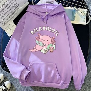 Chaquetas de mujer Axolotl Boba Milk Tea Hoodies Estilo coreano Ropa de mujer Kawaii Sudadera Vintage Cartoon Graphic Hoodie Harajuku Sudaderas 221201