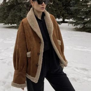Vestes pour femmes Ayualin boho manteau de laine hors vêtements de manches longues décontractées pour les femmes vintage profonde v big poche lâche hiver 2024